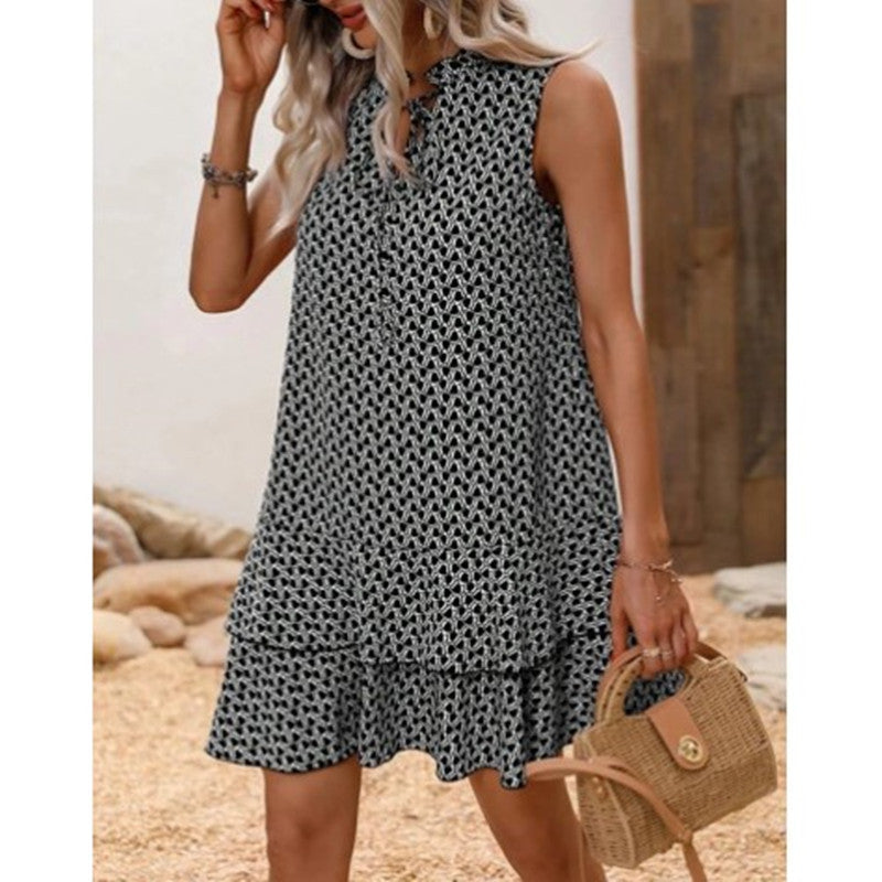 Andrea's™ | Kleid mit lebendigen Drucken und Schnürkragen