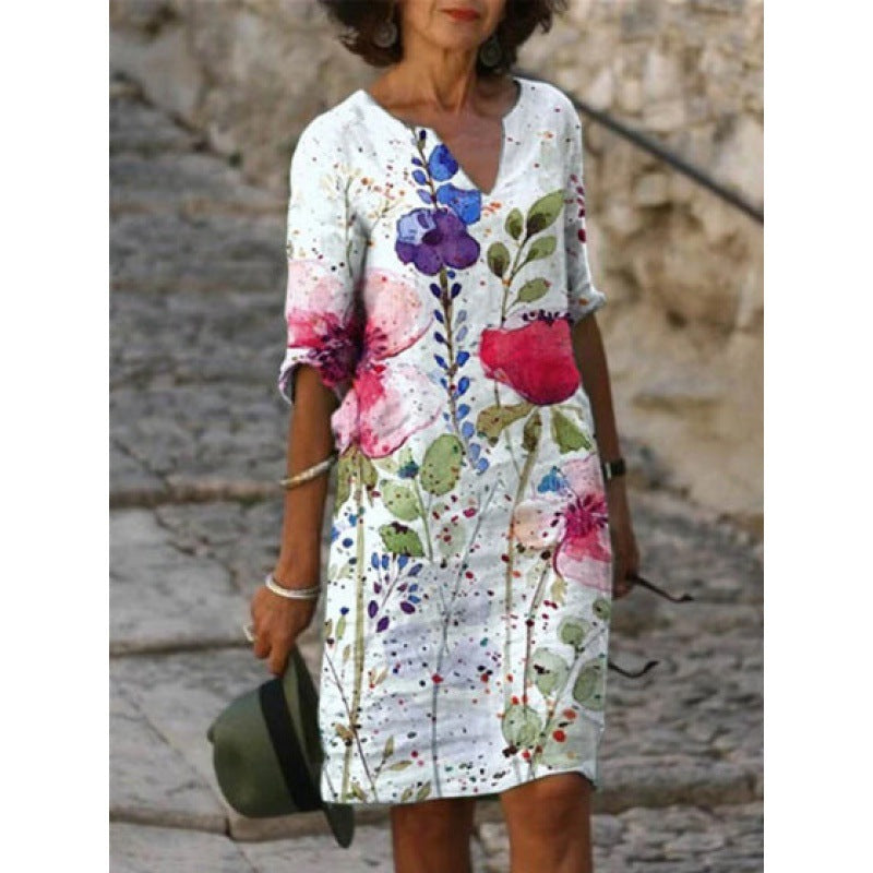 Andrea's™ | Geblümtes Kleid mit V-Ausschnitt