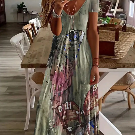 Bohemian Butterfly Print Andrea Serena Maxi Dress