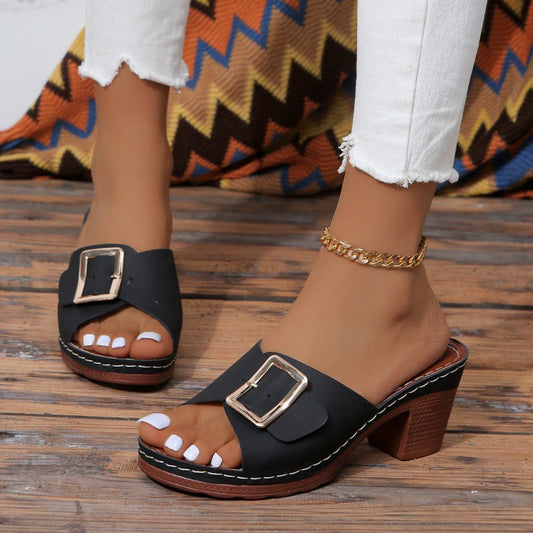 Chic Buckle High Heel Sandals by Andrea Serena