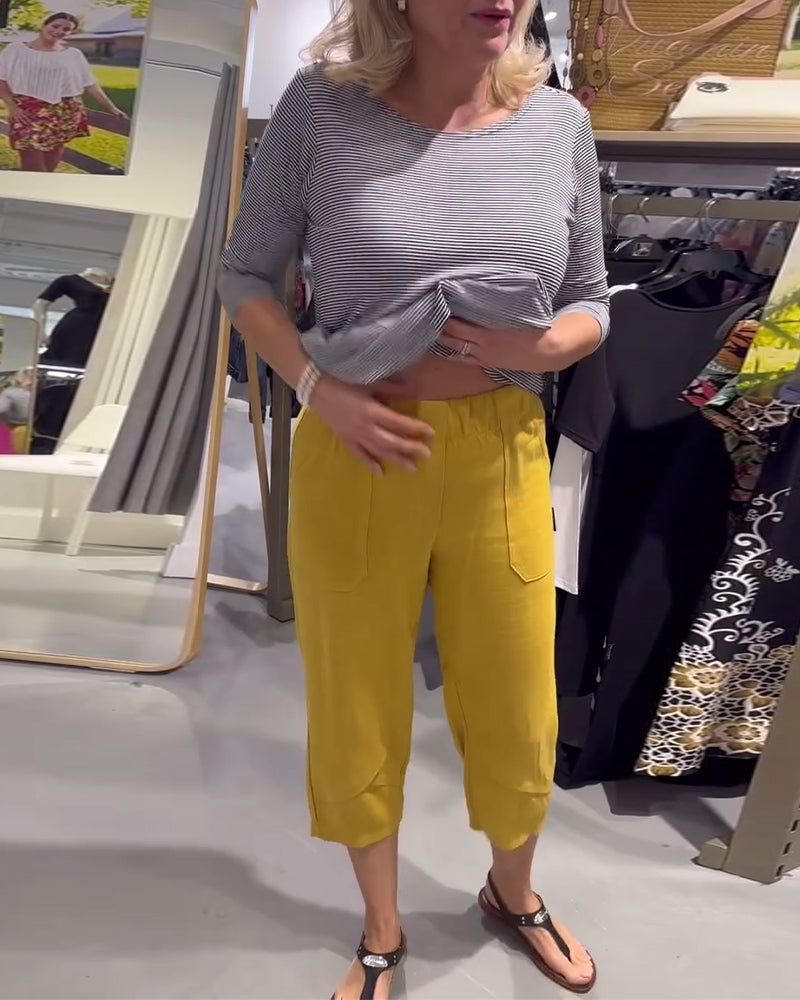 Andrea's™ | Hosen lässig schmal geschnitten Baumwolle und Leinen kurz