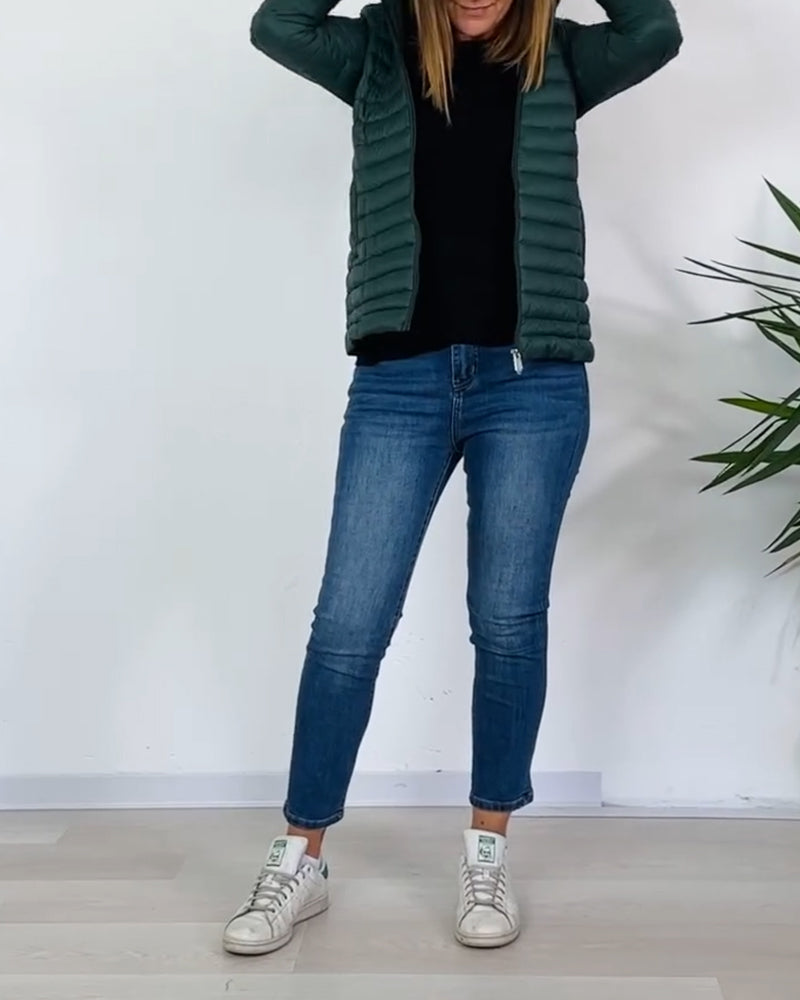 Andrea's™ | Modischer, einfarbiger, abnehmbarer mantel mit reißverschluss und knopf