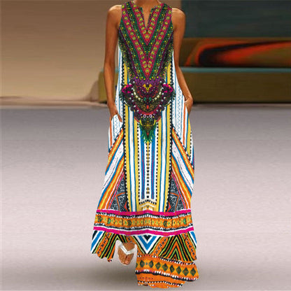 Retro Print Long Dress by Andrea Serena