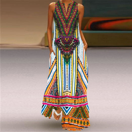 Retro Print Long Dress by Andrea Serena