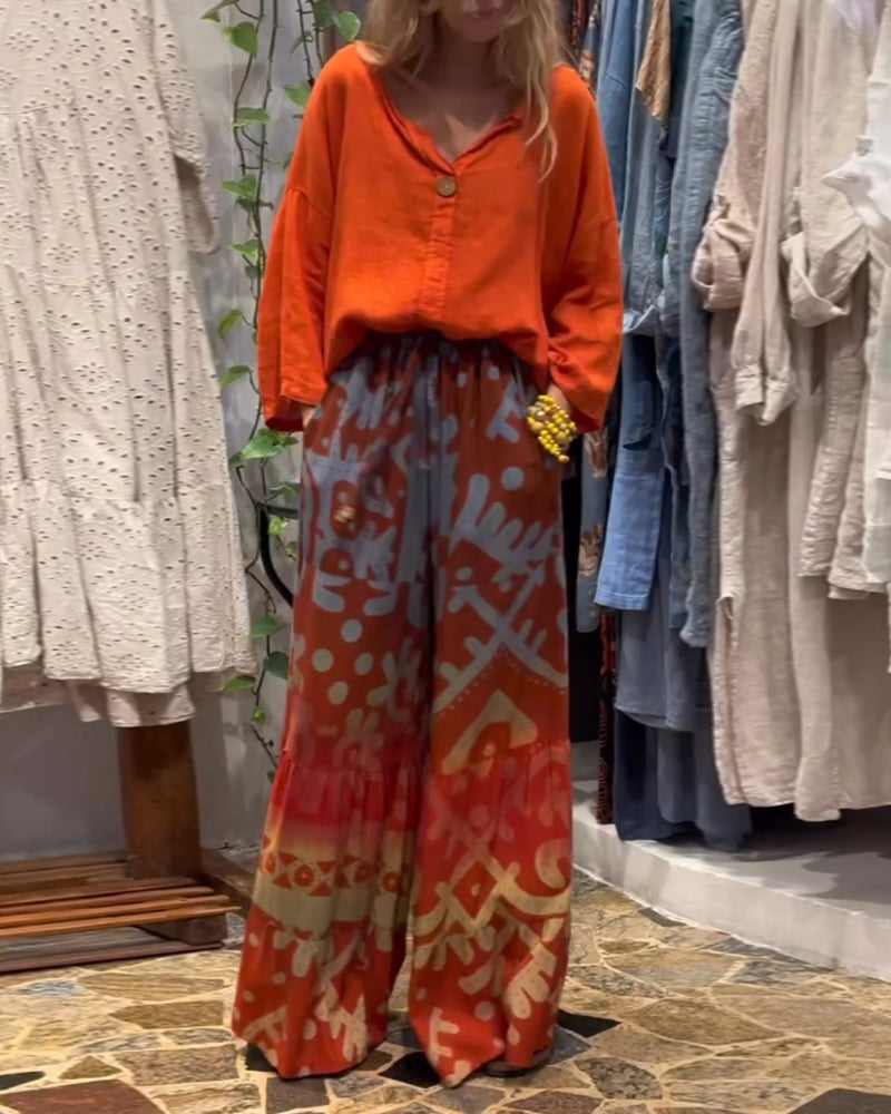 Andrea's™ | Lose Hose mit weitem Bein und bedruckten Taschen