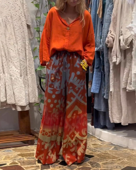 Andrea's™ | Lose Hose mit weitem Bein und bedruckten Taschen