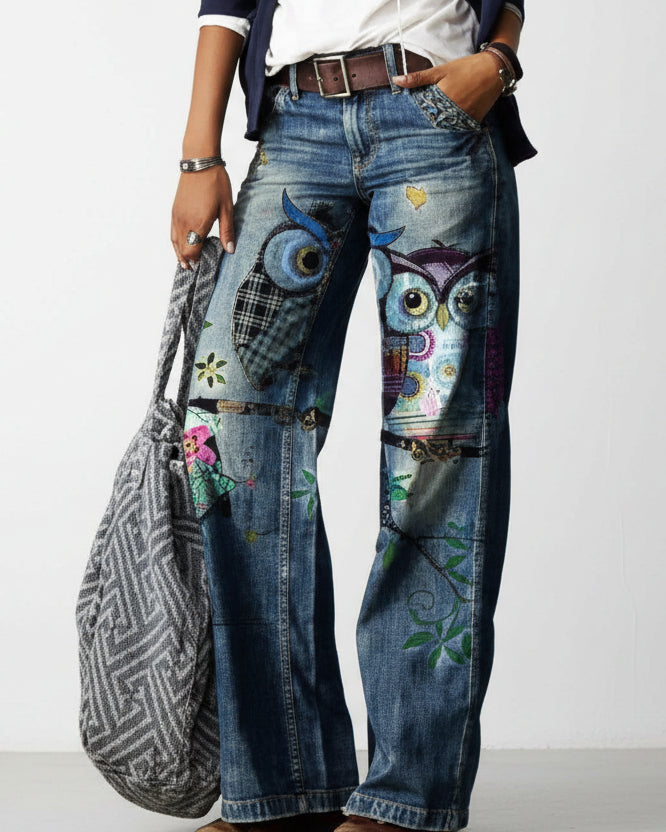 Künstlerische, blumengemusterte Hose mit weitem Bein von Andrea Serena