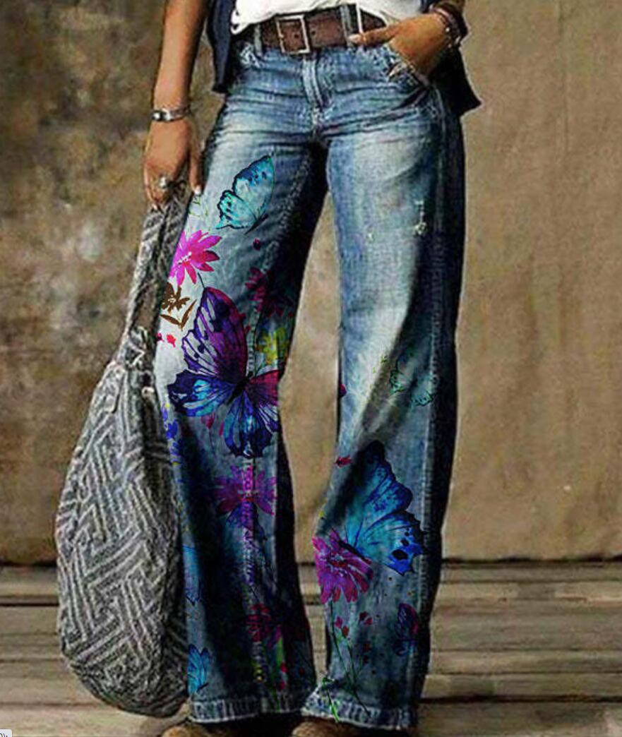 Künstlerische, blumengemusterte Hose mit weitem Bein von Andrea Serena