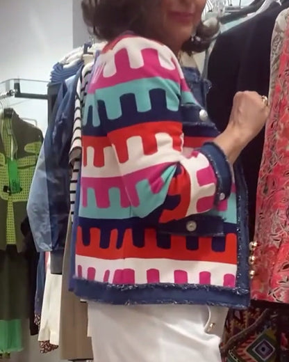 Andrea's™ | Jacke mit Knopfleiste und buntem Aufdruck