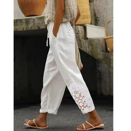 Elegante, knöchellange Baumwoll-Leinen-Hose von Andrea Serena