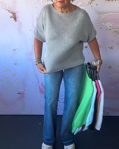 Andrea's™ | Lässiger, lockerer pullover mit rundhalsausschnitt und unifarbe