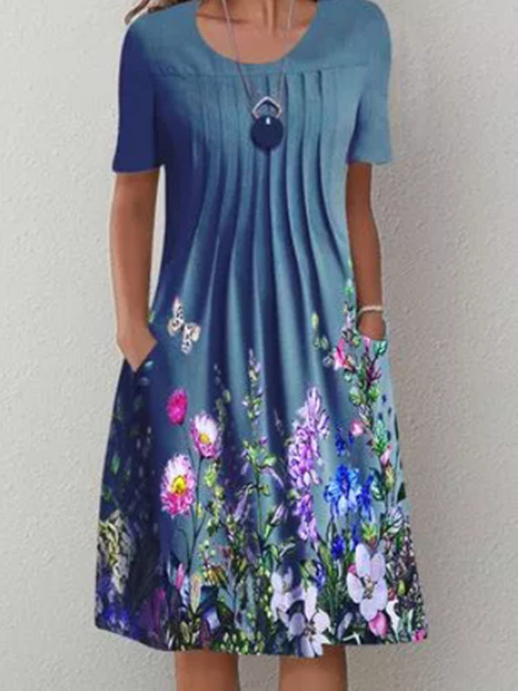 Andrea's™ | Geblümtes Faltenkleid in A-Linie