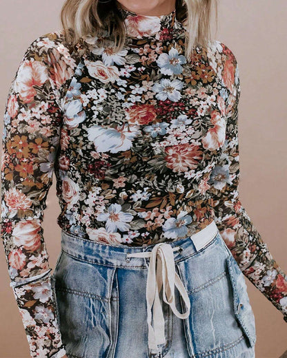 Andrea's™ | Top farbenfroh Blumenprint langärmlig