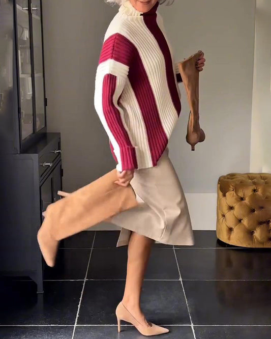 Andrea's™ | Pullover mit hohem Kragen und vertikalen Streifen