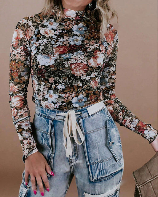 Andrea's™ | Top farbenfroh Blumenprint langärmlig