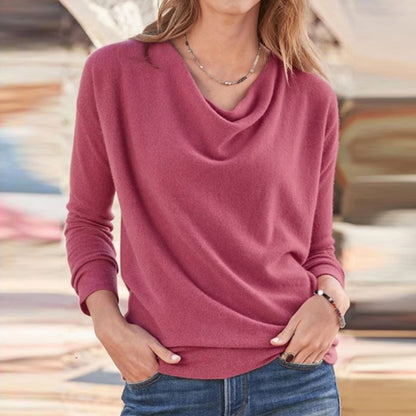 Damen Langarmshirt mit Drapiertem V-Ausschnitt