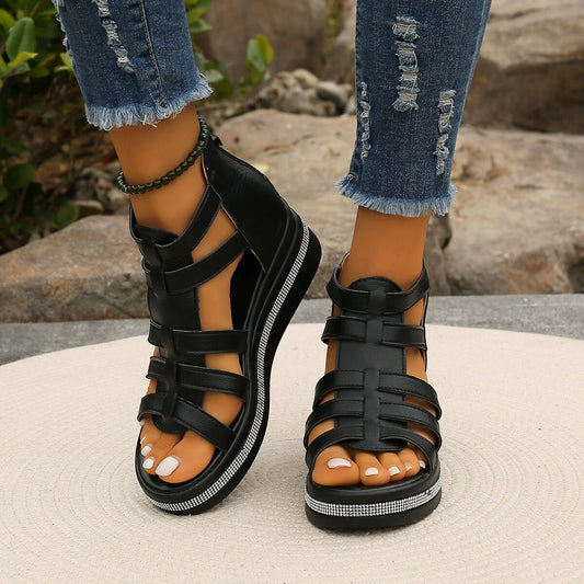 Andrea's™ | Sommerliche Damen-Keilabsatzsandalen mit Strasssteinchen