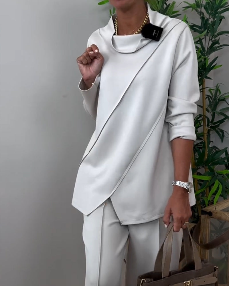 Andrea's™ | Top drapierter Kragen unregelmäßig langärmlig