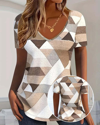 Andrea's™ | T-Shirt Mit Casual Farbblock U-förmigem Halsausschnitt