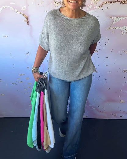 Andrea's™ | Lässiger, lockerer pullover mit rundhalsausschnitt und unifarbe