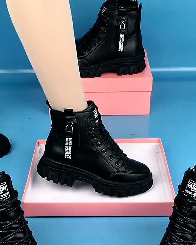 Andrea's™ | Einfarbige kurze Martin-Stiefel aus Fleece