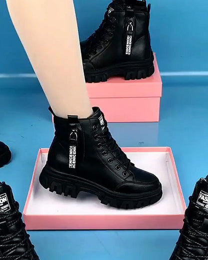 Andrea's™ | Einfarbige kurze Martin-Stiefel aus Fleece