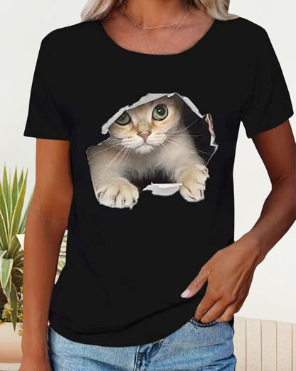 Andrea's™ | T-Shirt mit zerrissenem Katzen-Print
