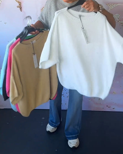 Andrea's™ | Lässiger, lockerer pullover mit rundhalsausschnitt und unifarbe