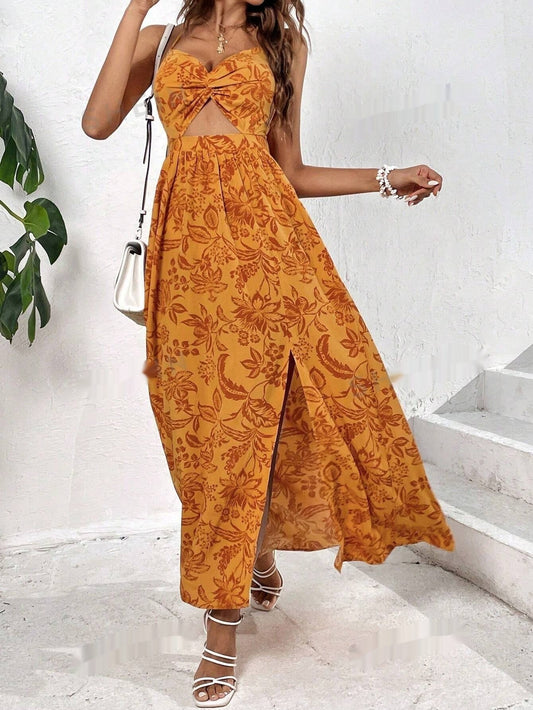 Elegantes Neckholder-Kleid von Andrea Serena mit Falten in Midi-Länge, ausgeschnitten aus der gleichen Zeit