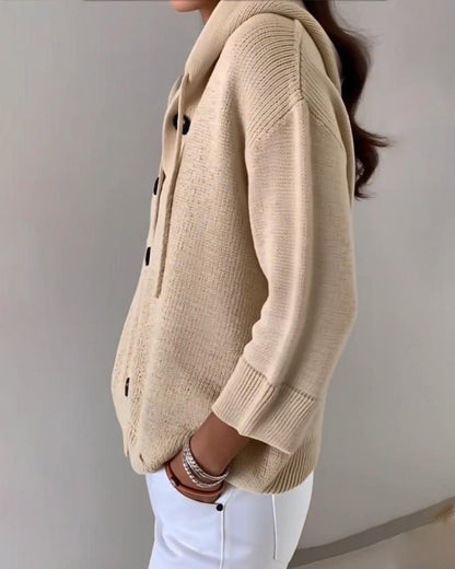 Andrea's™ | Unifarbene Kapuzen-Einreihiger Cardigan