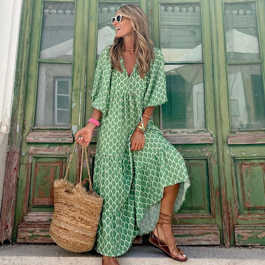 Andrea's™ | Damen Sommerkleid mit V-Ausschnitt und elegantem Print
