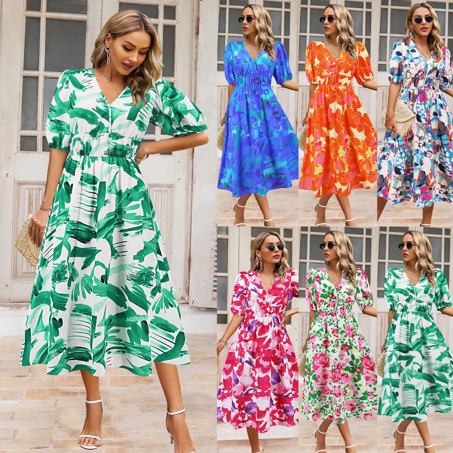 Bohemian Floral V-Neck Dress by Andrea Serena