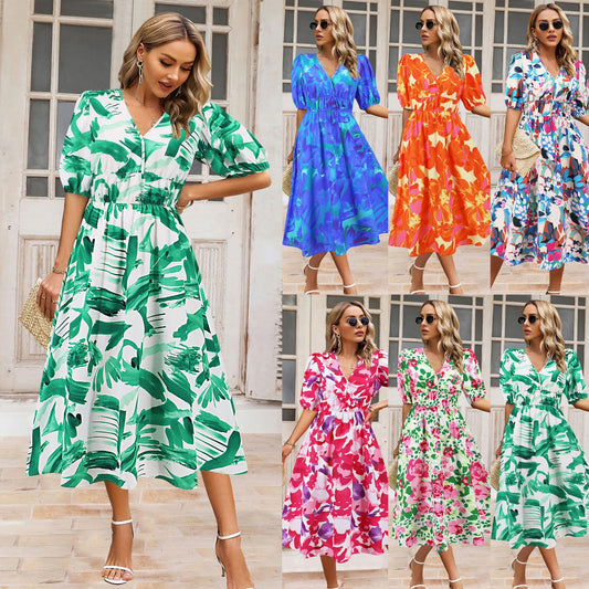 Bohemian Floral V-Neck Dress by Andrea Serena