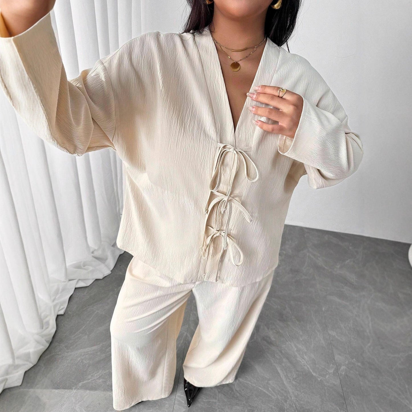 Elegantes Lounge-Set in Apricot von Andrea Serena Womenswear