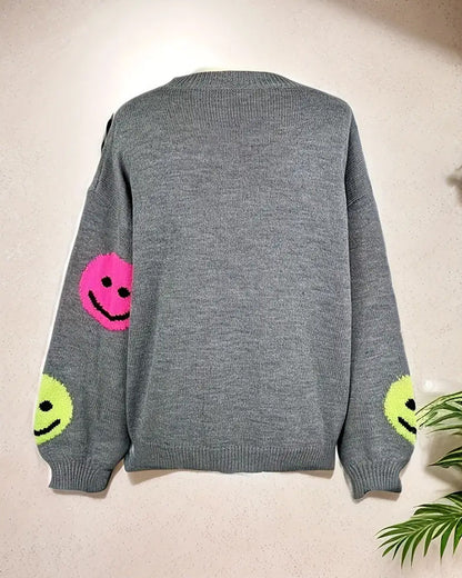 Andrea's™ | Sweater mit Smiley und Rundhalsausschnitt