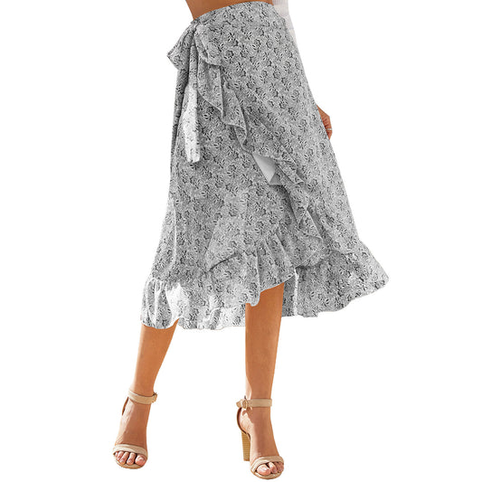 Andrea's™ | Taillenhoher, floraler Chiffon-Wickelrock mit Rüsche und Seitenschlitz