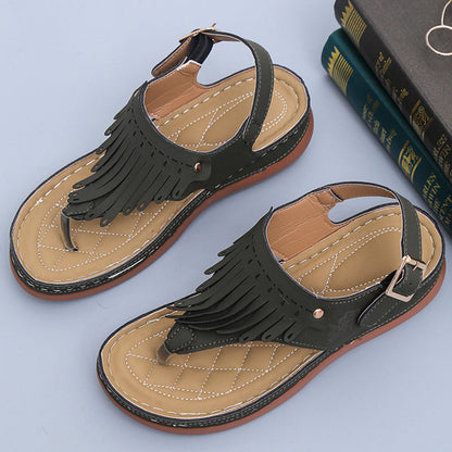 Boho-Fransen-Zehentrenner Andrea Serena Keilsandalen
