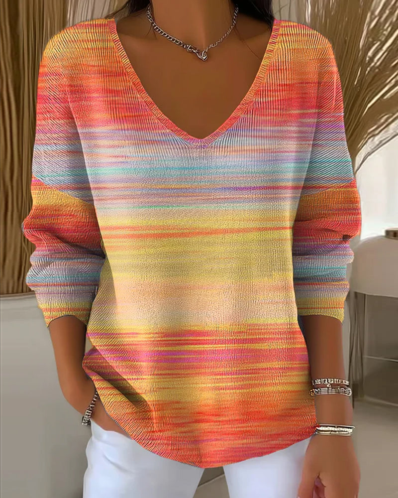 Andrea's™ | V-Ausschnitt-Pullover Mit Regenbogenstreifen