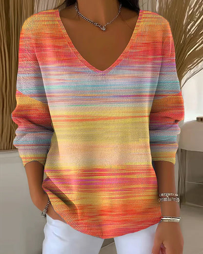 Andrea's™ | V-Ausschnitt-Pullover Mit Regenbogenstreifen