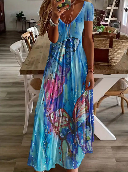 Maxikleid von Andrea Serena mit Schmetterlingsmuster im Boho-Stil