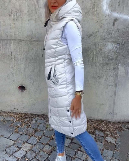 Andrea's™ | Ärmellose, lässige Steppjacke mit Kapuze und Reißverschluss