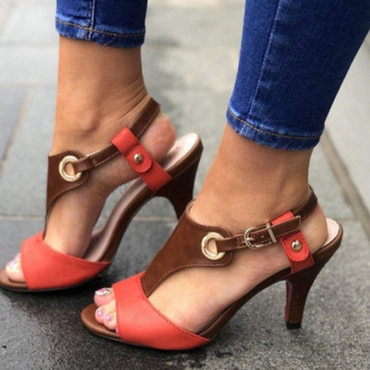 Andrea's™ | Offene Sandalen mit Schnalle und mittlerem dünnem Absatz