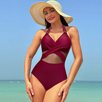 Andrea's™ | Badeanzug mit überkreuzten Mesh-Ausschnitten und Neckholder-Trägern