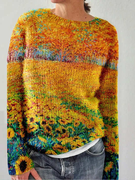 Andrea's™ | Künstlerischer Strickpullover mit Sonnenblumen-Farbverlauf