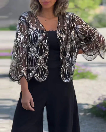 Andrea's™ | Eleganter Mantel mit Pailletten und gewelltem Rand