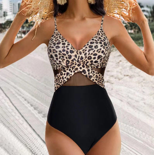 Andrea's™ | Badeanzug mit überkreuzten Mesh-Ausschnitten und Neckholder-Trägern