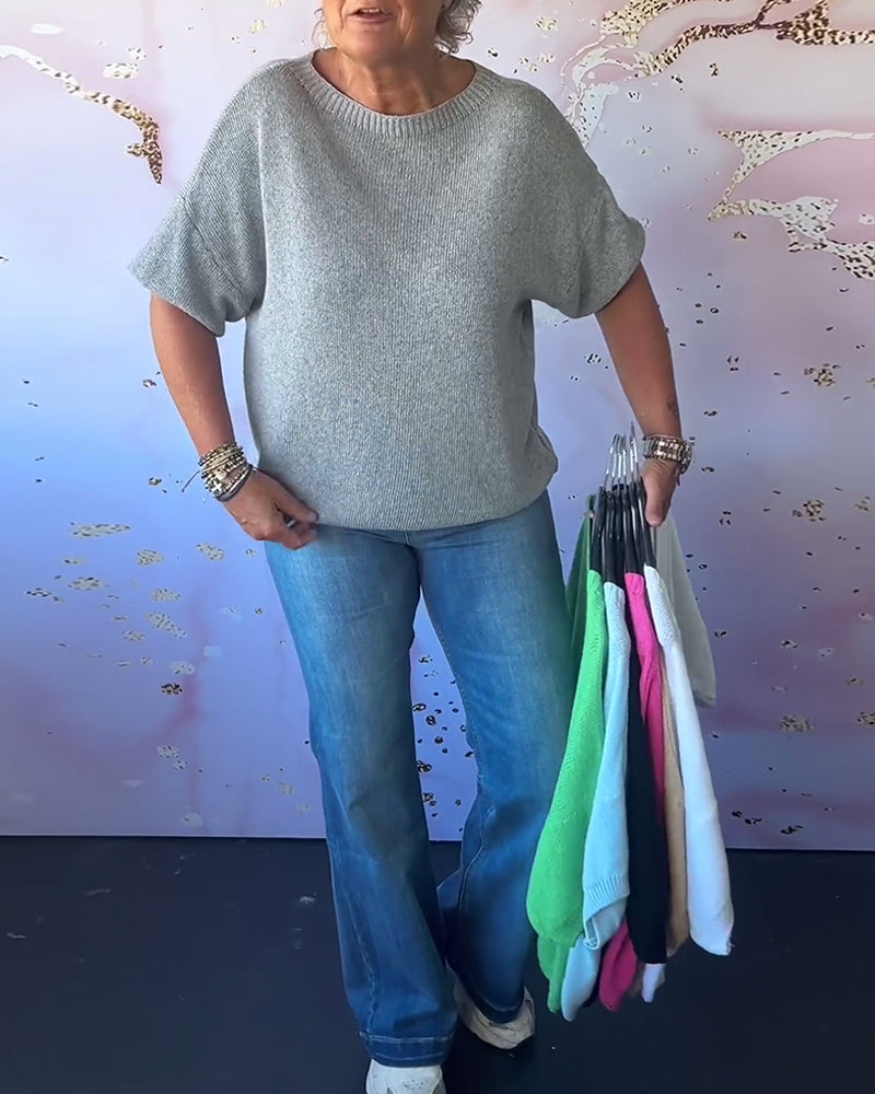 Andrea's™ | Lässiger, lockerer pullover mit rundhalsausschnitt und unifarbe