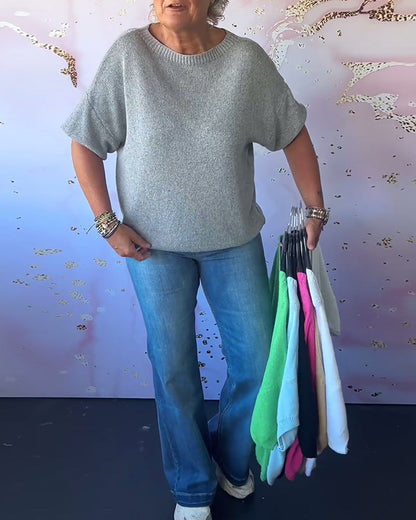 Andrea's™ | Lässiger, lockerer pullover mit rundhalsausschnitt und unifarbe