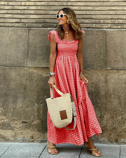 Kariertes Rüschen-Maxikleid von Andrea Serena