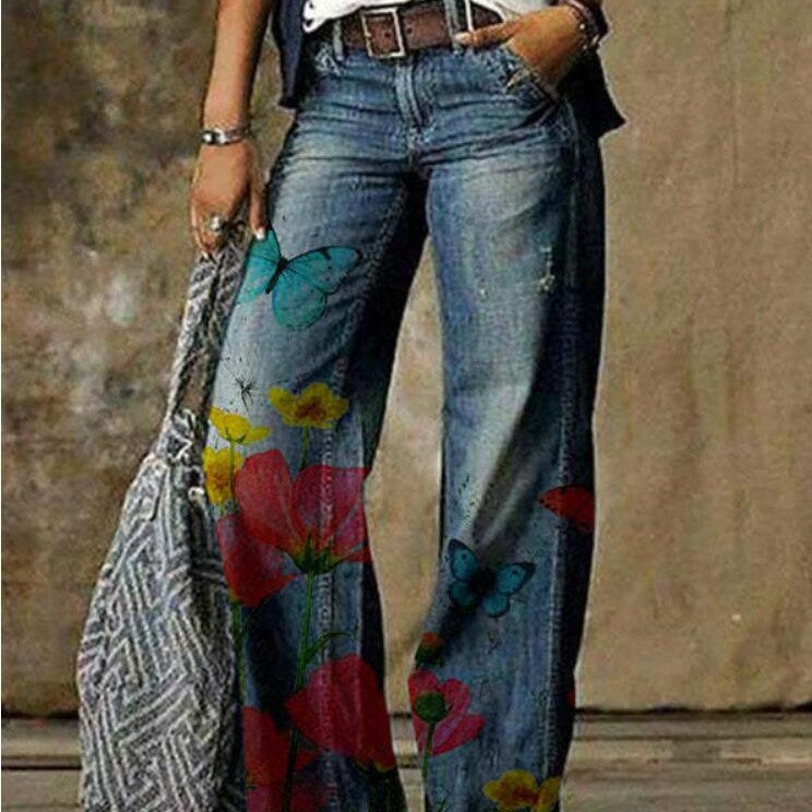 Artistic Floral Wide Leg Pants by Andrea Serena